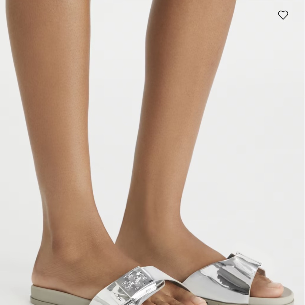Tory Burch Metallic Silver Slide Sandals